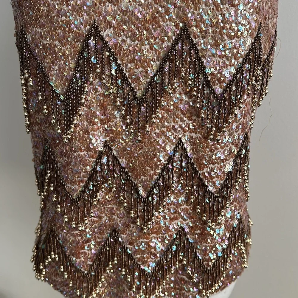 Vintage Womens Hand Beaded Wool Embellished Sleeveless Top M Glam Wearable Art - Picture 2 of 8